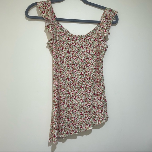 Womens  Y2K Party Girl Summer Floral V-Neck Diagonal Cut Flowy Sleeve stank Top - Picture 6 of 13